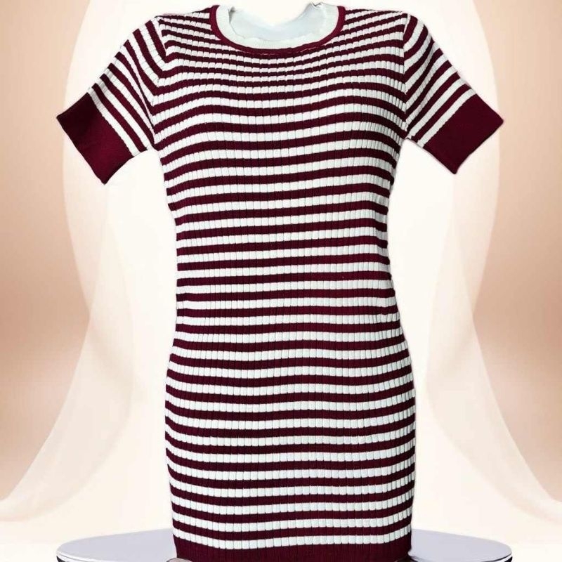 (New)Đầm Body Len Mongtoghi QC Cổ Tròn Kẻ Sọc