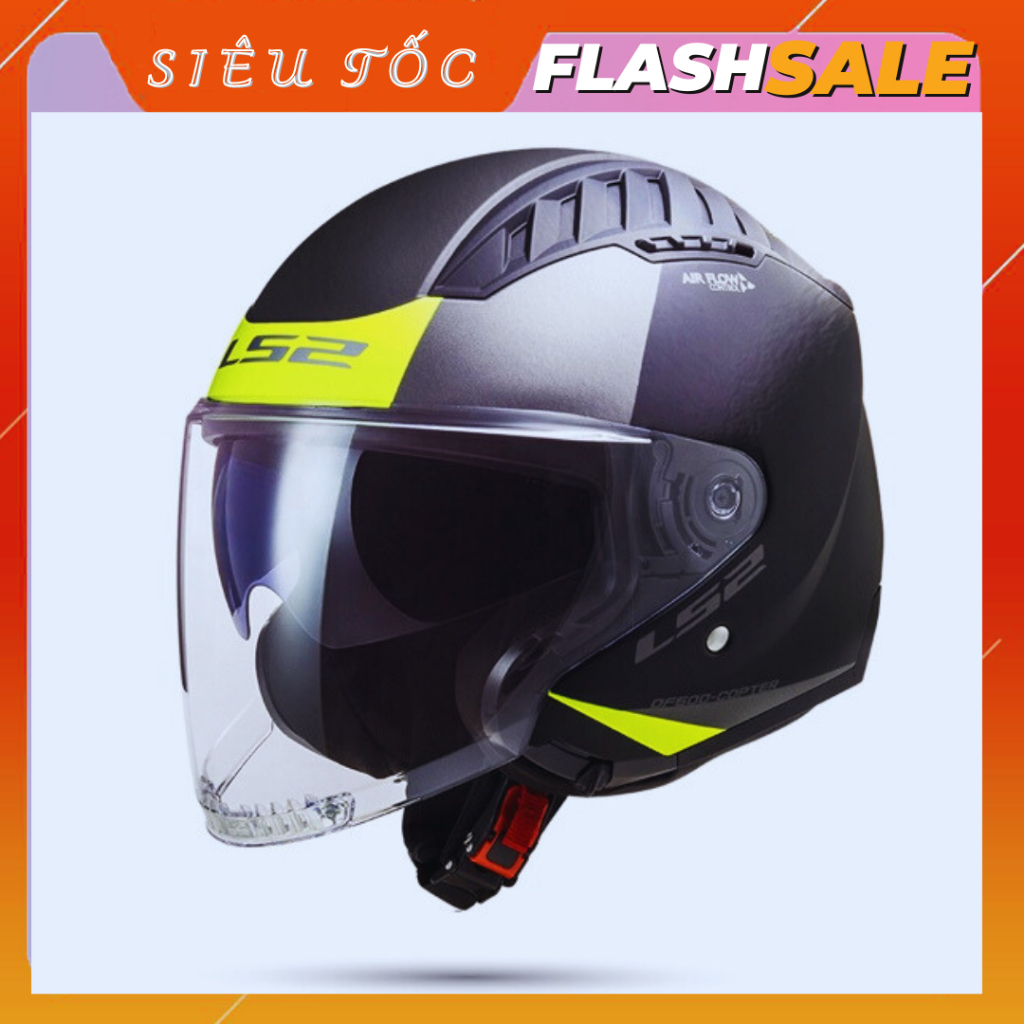 Nón bảo hiểm 3/4 LS2 OF600 đen xanh 2 kính tặng kèm khăn ninja túi vải fullbox