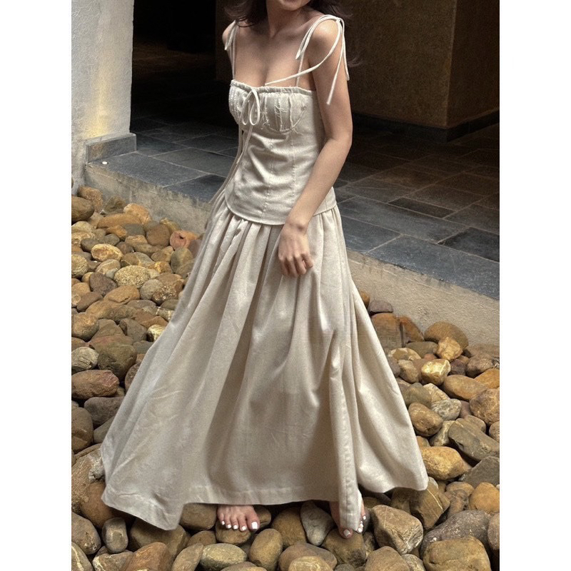 SET LINEN ÁO DÂY + CHÂN VÁY DÁNG DÀI