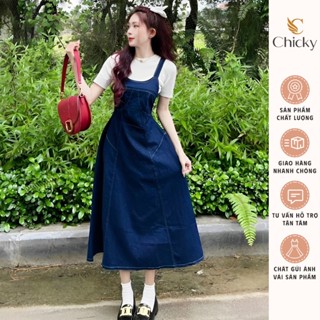 Set váy yếm jean dáng dài dễ thương mix áo borip tone trắng siêu xinh đơn giản dành cho các nàng dạo phố thời trang