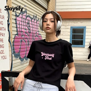 Áo thun babytee SLAYTIFY bản PREMIUM cotton 260gsm in chữ hồng C4