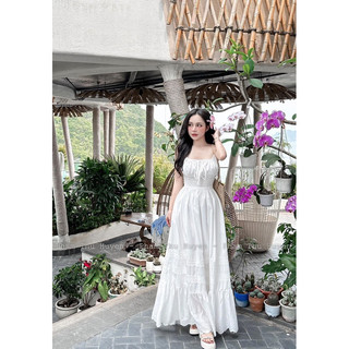 Váy 2 dây chạy chun dáng xòe