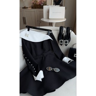 Pearl Dress - Váy dài tay lệch vai phối ngọc by Bynoir Studio