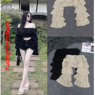 HV - Áo Croptop Trễ Vai Tay Bèo Nhiều Tầng Chất Đũi Mềm