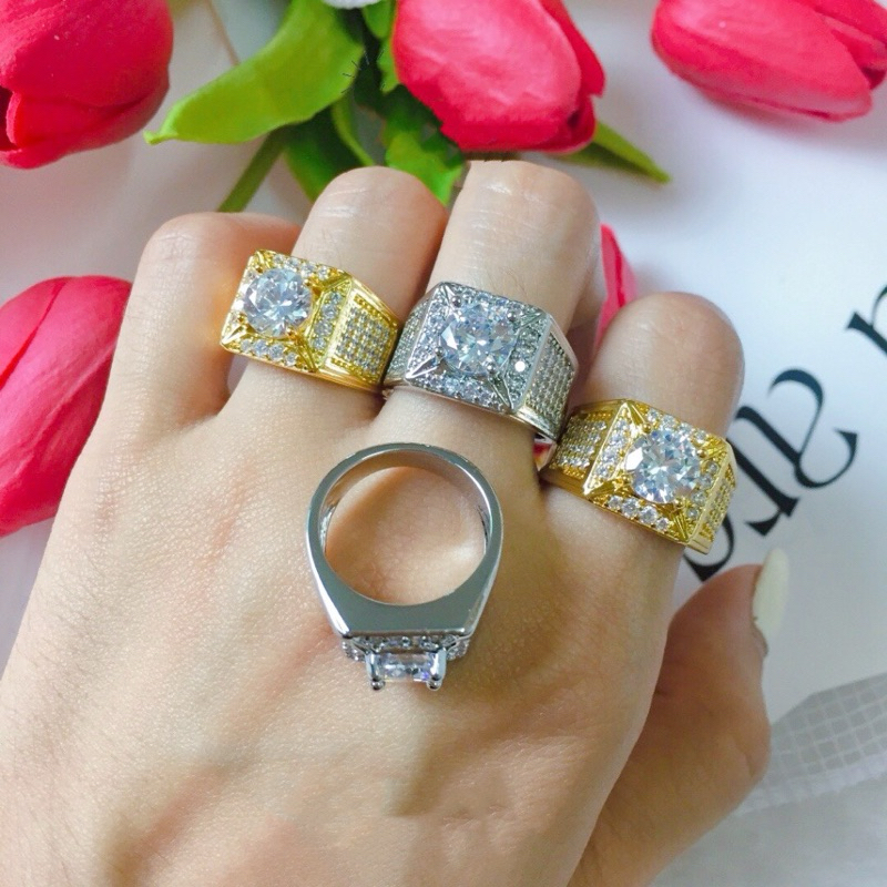 Nhẫn nam đính đá cz nhân tạo siêu sáng bốn cạnh Kami trang sức sỉ N474