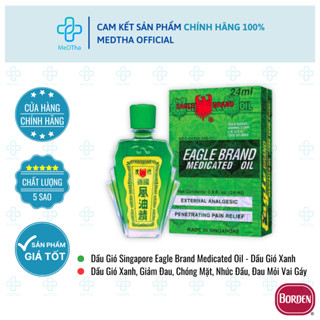 Dầu Gió Singapore Eagle Brand Medicated Oil - Dầu Gió Xanh, Giảm Đau, Chóng Mặt, Nhức Đầu, Đau Mỏi Vai Gáy (Lọ 24ml) [Ch