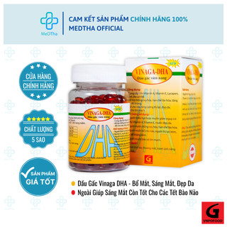 Dầu Gấc Vinaga DHA - Bổ Mắt, Sáng Mắt, Đẹp Da, Vitamin A, Vitamin E, DHA (Lọ 100 Viên) [Chính Hãng]