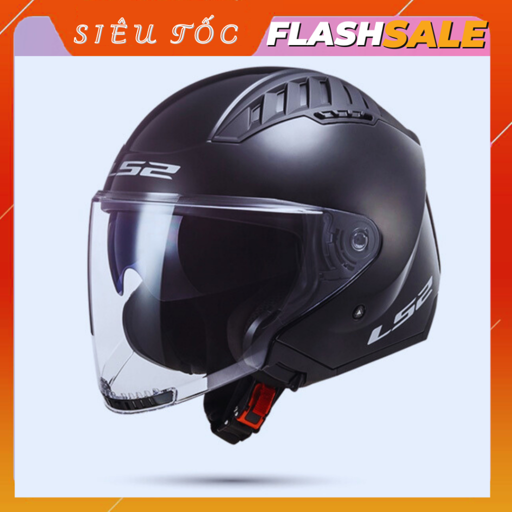 Nón bảo hiểm 3/4 LS2 OF600 đen bóng 2 kính tặng kèm khăn ninja túi vải fullbox