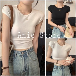 Áo Baby Tee Nữ Tay Cao Cổ Tròn  Aniestore  🦋 Áo Thun  Dáng Ngắn 2 Màu 2 Size 🦋
