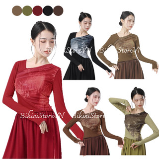 Áo múa cổ trang trung quốc lá tre AM32 - Áo múa đương đại biểu diễn - Áo tay dài tập múa truyền thống