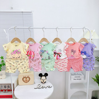 NT080 Bộ cộc thun lạnh Minky Mom tay cánh tiên quần bèo cho bé gái hoạ tiết hoa nhí