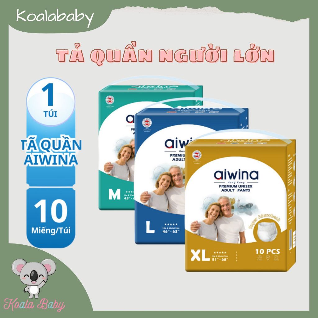 Tã Quần Người Lớn Cao Cấp AIWINA size M/L/XL túi 10 miếng