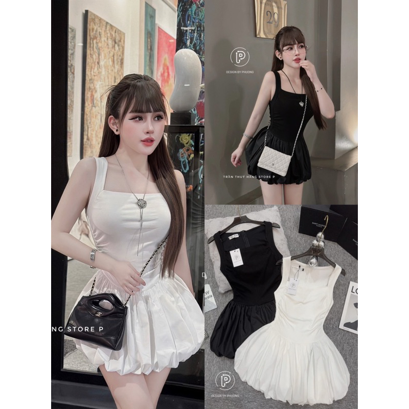 VÁY THÔ NHUYỄN 2 DÂY CHÂN VÁY PHỒNG