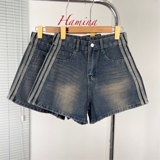 Quần Short Jeans Phối Sọc Thể Thao, Quần Jean Nữ Hamina