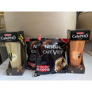 Cà phê hòa tan nescafé café việt cà phê đen đá 2 túi + 1 ly kim cương