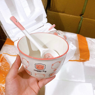 Set Bát Kèm Thìa Hình Lợn Hồng (Set 2 Bát + 2 Thìa)