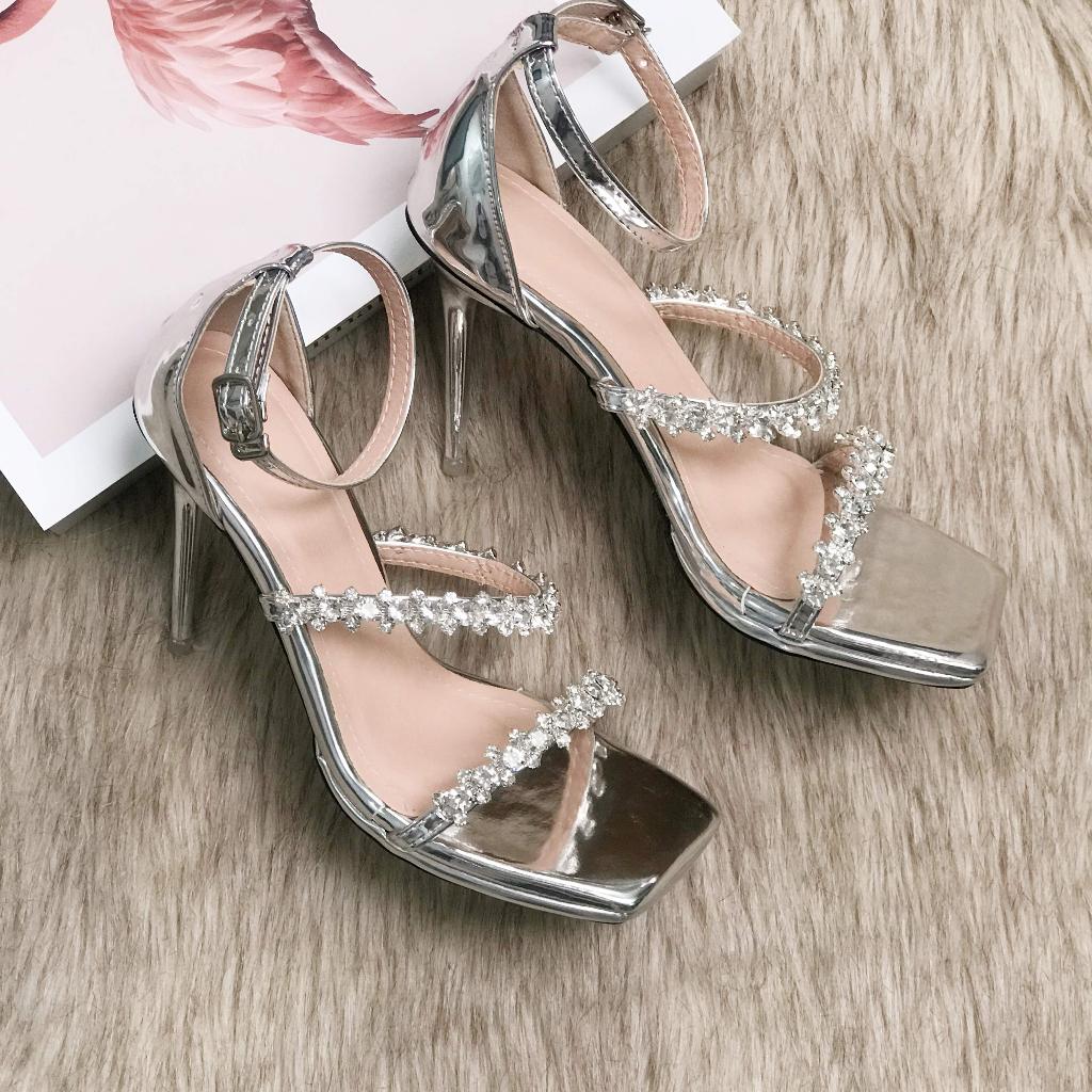 [HÀNG FULLBOX] Giày cao gót nữ đính đá tai thỏ 10p, Guốc nữ chiến binh 10p sang chảnh thời trang Luz