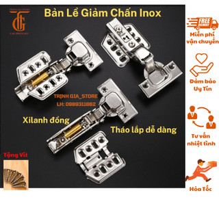 Bản lề giảm chấn inox 304, Bản lề cữa tủ inox , đế 8 lỗ tháo lắp rễ ràng, chịu tải trọng nặng, tặng kèm đinh vít.