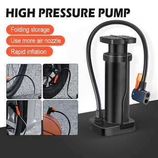 Bơm xe đạp, xe máy đạp chân, Bơm xe đạp xe máy đầu van đa năng mini gấp gọn hợp kim nhôm cao cấp