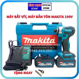 Máy chuyên vít dùng pin MAKITA 199v KHÔNG CHỔI THAN, máy bắn vít, máy bắn tôn cầm tay đa năng.