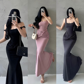 ĐẦM BODY HAI DÂY NHÚN XOẮN HÔNG DÁNG ĐUÔI CÁ DÀI TÔN V3