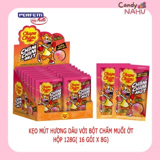 Kẹo Chupa Chups mút hương dâu với bột chấm muối ớt hộp 128g