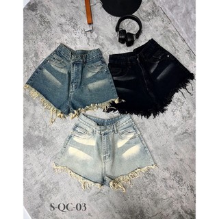 TC Shop Jeans - Quần Short Nữ Bigsize Loang Màu Hai Mặt Tua Rua Lưng Cao Form A Ba Màu Bụi Rêu Đen S-QC- 03Quần Short Nữ