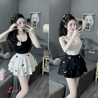 Sét áo 3 lỗ đính gấu bông kèm chân váy tầng xòe phong cách Hàn Quốc M1596