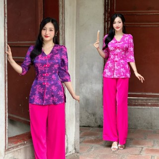 Bộ bà ba gấm cổ tim tay lỡ đủ size từ 40-70kg