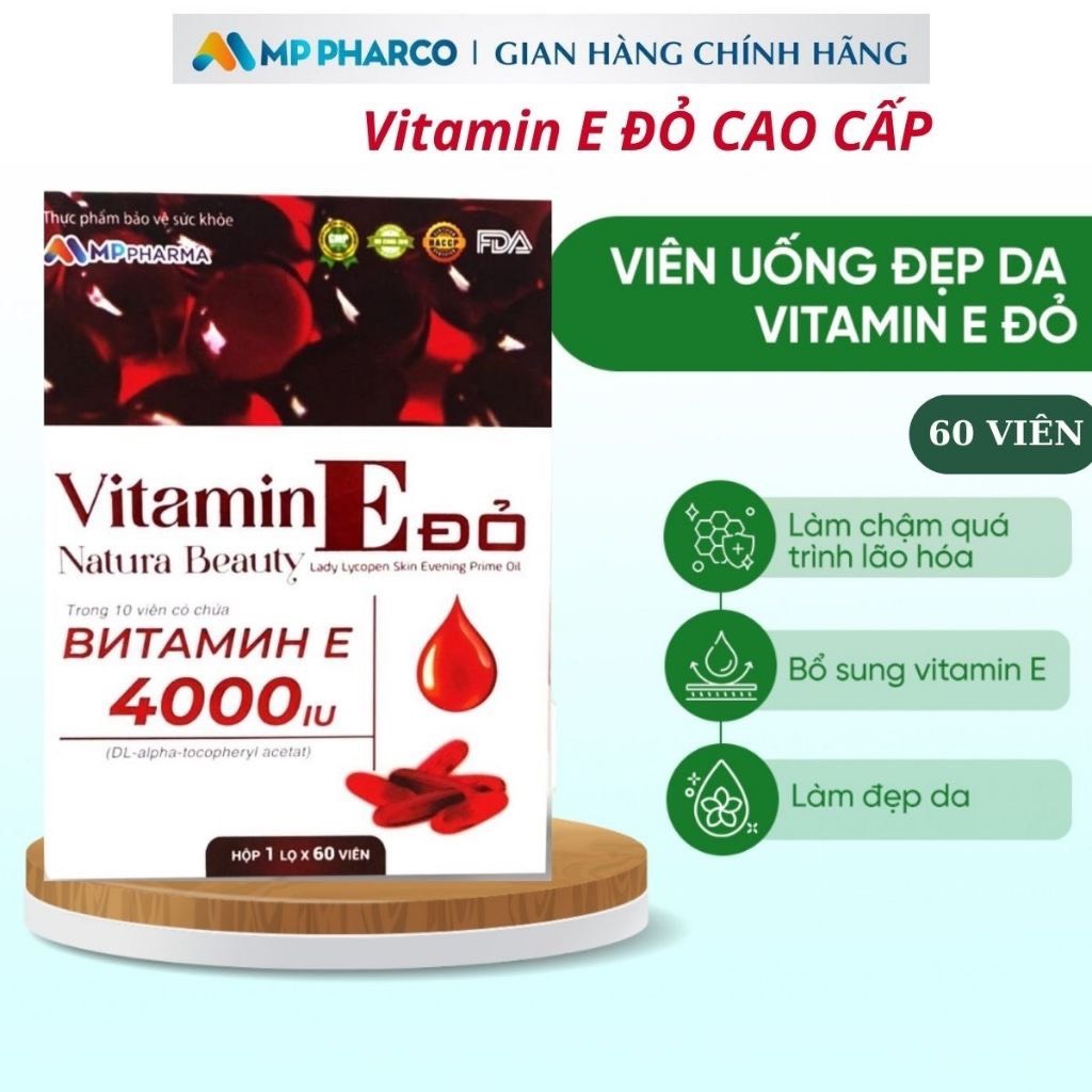 Viên uống vitamin E Đỏ 4000IU Hỗ trợ trắng da, chống lão hóa, giúp chống oxy hóa