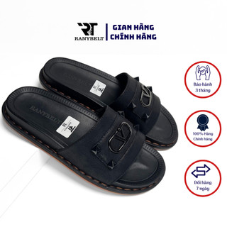 Dép da nam quai nubuck RANYBELT GIÀY NAM CAO CẤP đế cao su chống trơn trượt RT02 màu đen