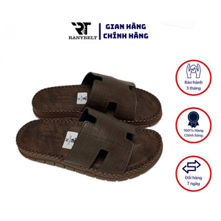 Dép da nam quai ngang chữ H RANYBELT GIÀY NAM CAO CẤP đế cao su chống trơn trượt RT001 màu nâu