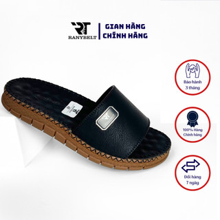 Dép da nam quai ngang  RANYBELT GIÀY NAM CAO CẤP da bò đế cao su RT05 màu đen