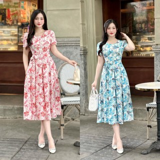 ĐẦM DỰ TIỆC CỔ TRÒN TAY PHÒNG THẮC NƠ EO DUYÊN DÁNG