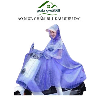 Áo mưa chấm bi cánh rộng - áo mưa 1 đầu siêu dai trong suốt chấm bi có kính che mặt chắn mưa gió