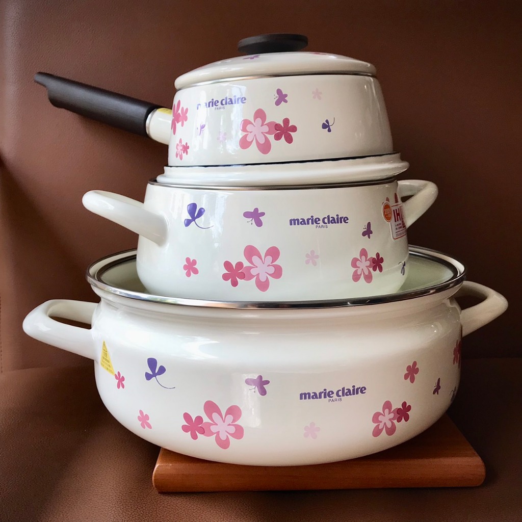 FUJIHORO - Marie Claire -[Bán Lẻ] 01 Nồi/ Quánh Thép Tráng Men Nhật Cao Cấp Hoa Marie [Dùng Mọi Bếp]