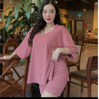 Sét bộ ngố cổ tim xẻ tà tôn dáng chất thun bo phong cách Hàn Quốc M1593