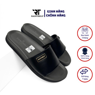 Dép da nam quai ngang RANYBELT GIÀY NAM CAO CẤP đế cao su chống trơn trượt RT11 màu đen