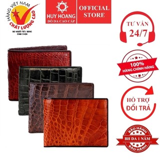 Bóp nam huy hoàng da cá sấu ngăn sau màu đen, nâu đất, vàng, nâu đỏ hp2219-20-21-45