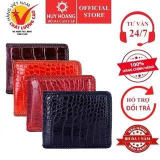Ví nam da cá sấu đan viền màu đen, nâu đất, nâu đỏ, vàng bò HP2254-2711-2712-2713
