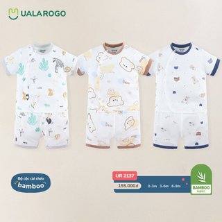 Bộ Uala Rogo Bamboo mềm mịn mỏng nhẹ thoáng mát da thấm hút tốt cộc tay cài chéo họa tiết cho bé trai bé gái 2115 2137