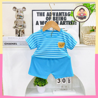 Đồ bộ sọc gấu cute 3 màu Dâu Tây Kid, đồ bộ ở nhà cho bé 6-16kg, DAUTAY24