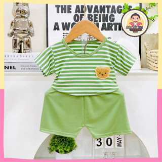 Đồ bộ cộc tay cho bé trai bé gái sọc gấu cam xanh đáng yêu đồ bộ cho bé dưới 2 tuổi, DAUTAY25