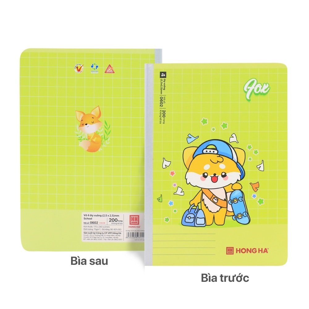 Lốc 5 Vở 4 ôly Hồng Hà 200 Trang School FOX 0602 - Vở May Gáy, Định Lượng 70gsm