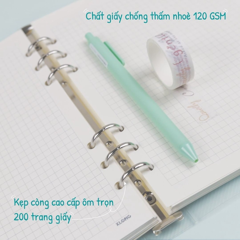 Sổ còng sắt Caro, Dot Grid, Kẻ ngang KLONG A5 100 tờ; Đủ loại ruột - vỏ còng sổ caro để bạn lựa chọn