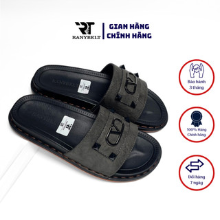 Dép da nubuck nam quai ngang RANYBELT GIÀY NAM CAO CẤP đế cao su chống trơn trượt RT06 màu ghi