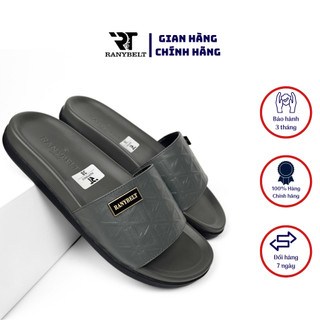 Dép da nam quai ngang in hoạ tiết nổi RANYBELT GIÀY NAM CAO CẤP đế cao su chống trơn RT12 màu xám đá