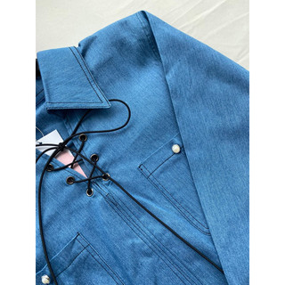 (Sẵn) Áo sơ mi denim buộc dây kiểu retro