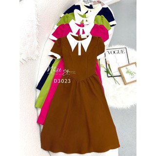 Đầm công sở bigsize Maihouse cổ polo nhún eo tay ngắn form dáng xoè phù hợp công sở dạo phố đơn giản thanh lịch - D3023