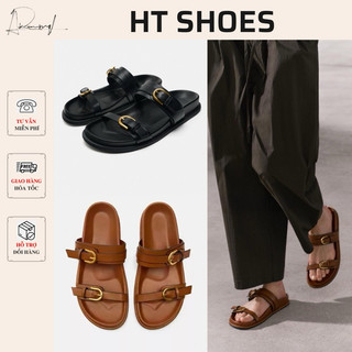 Dép Sandal Z mũi tròn quai ngang phối khoá cá tính hai màu đế bằng 2cm phù hợp mùa hè đi thoáng khí dễ Fullbox #7588-3